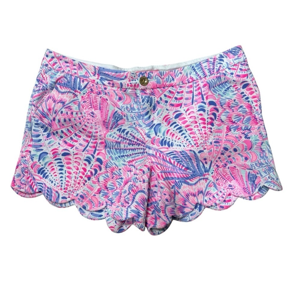 Lilly Pulitzer Buttercup Knit Scalloped Hem Shorts Raz Berry Sea You Soon Sz 14